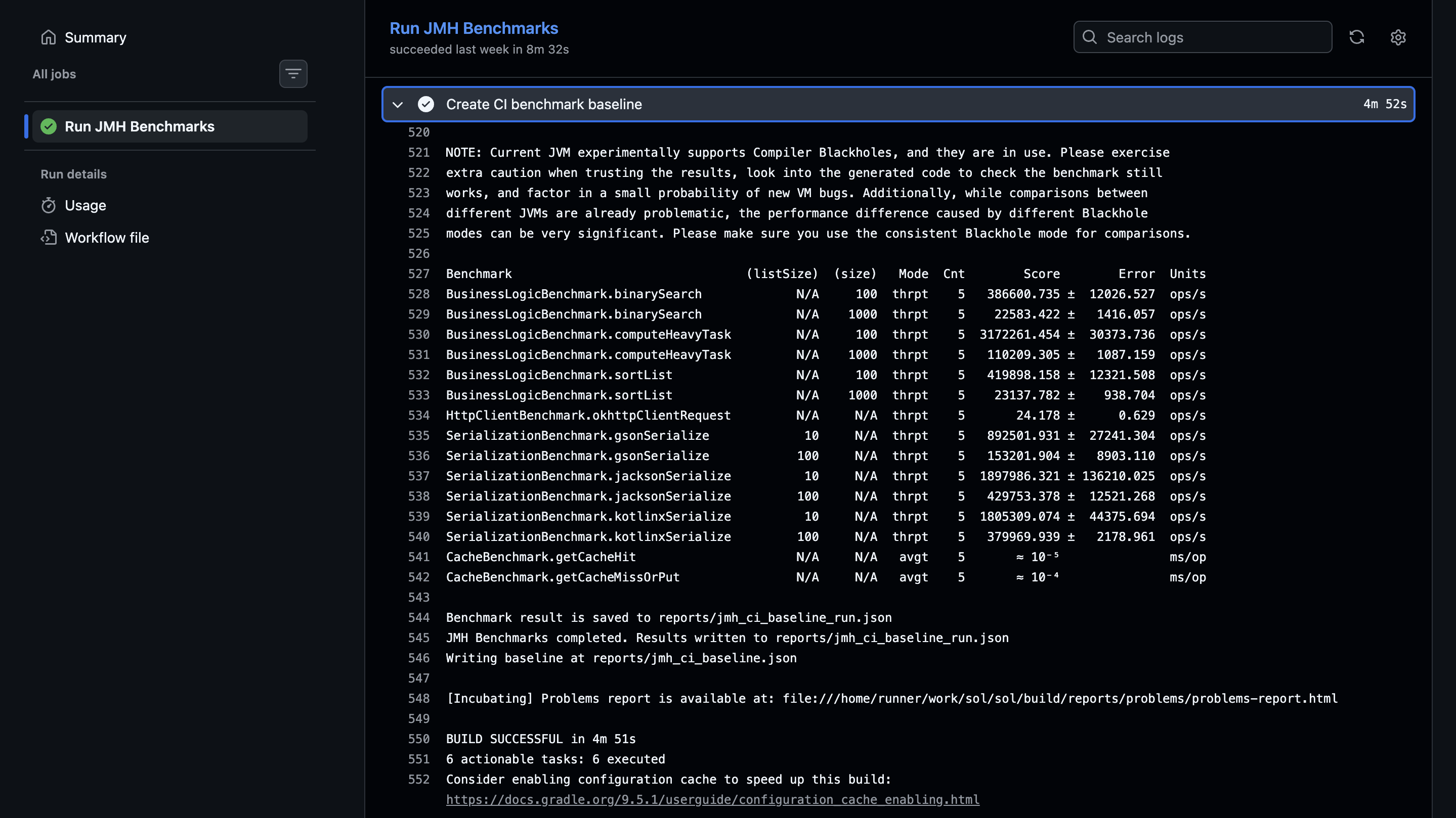 GitHub Actions CI: Create JMH benchmark baseline run